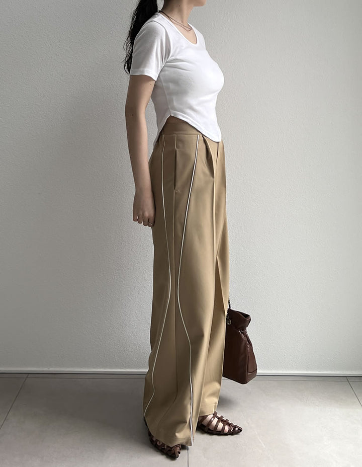 【TIME SALE 50%OFF ¥5,498⇒¥2,749】[低身長/高身長サイズ有]ライトツイルパイピングカーブパンツ パンツ 人気レディースファッション通販 リエディ