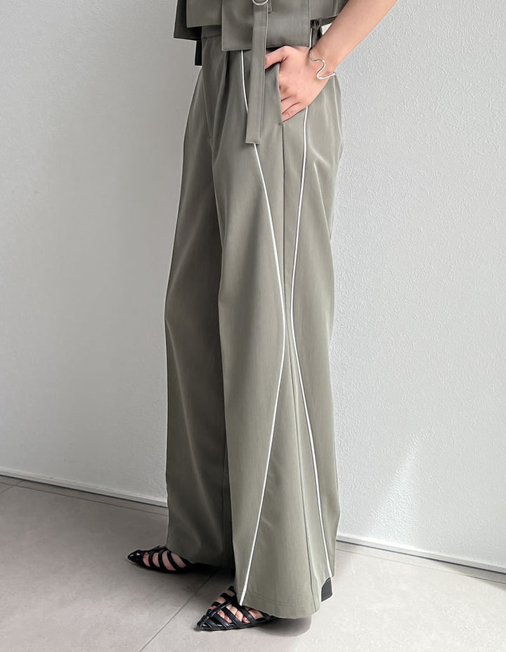 【TIME SALE 50%OFF ¥5,498⇒¥2,749】[低身長/高身長サイズ有]ライトツイルパイピングカーブパンツ パンツ 人気レディースファッション通販 リエディ