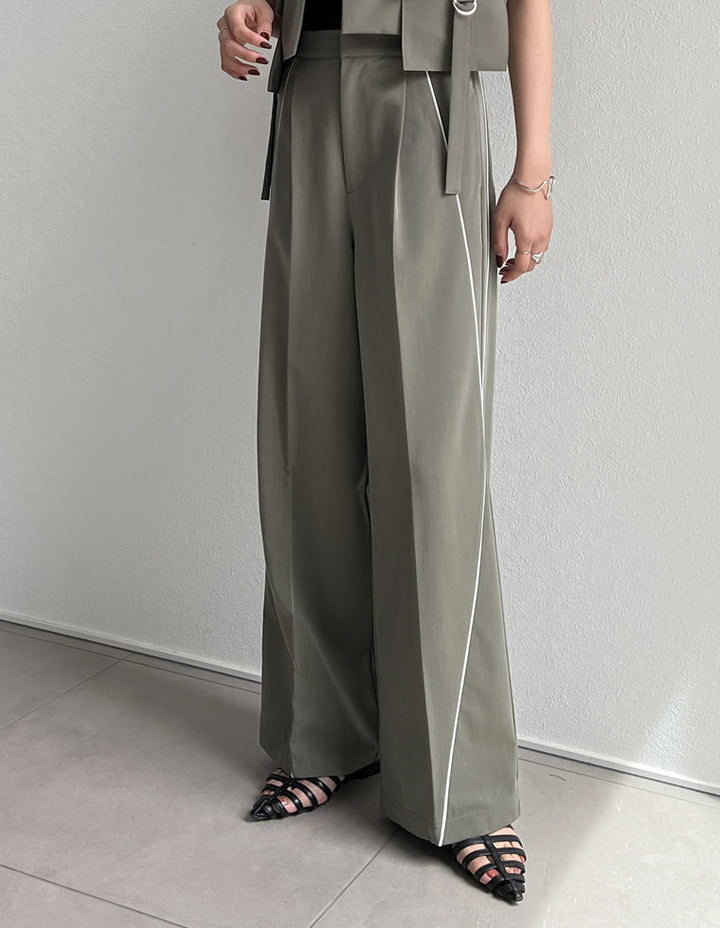 【TIME SALE 50%OFF ¥5,498⇒¥2,749】[低身長/高身長サイズ有]ライトツイルパイピングカーブパンツ パンツ 人気レディースファッション通販 リエディ