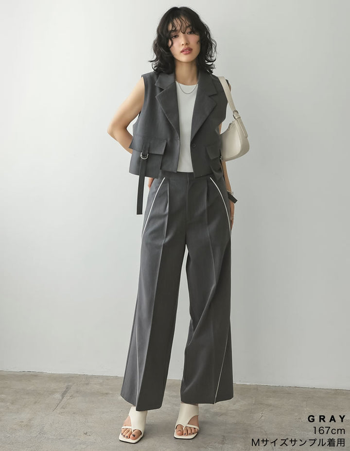 【TIME SALE 50%OFF ¥5,498⇒¥2,749】[低身長/高身長サイズ有]ライトツイルパイピングカーブパンツ パンツ 人気レディースファッション通販 リエディ