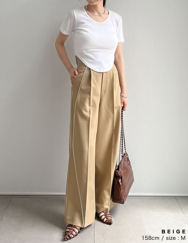 【TIME SALE 50%OFF ¥5,498⇒¥2,749】[低身長/高身長サイズ有]ライトツイルパイピングカーブパンツ パンツ 人気レディースファッション通販 リエディ