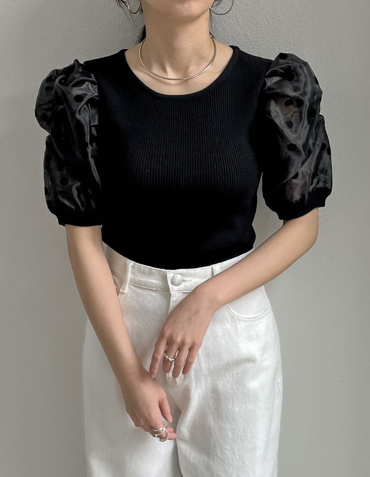 オーガンジーパフスリーブトップス - トップス通販 | 人気