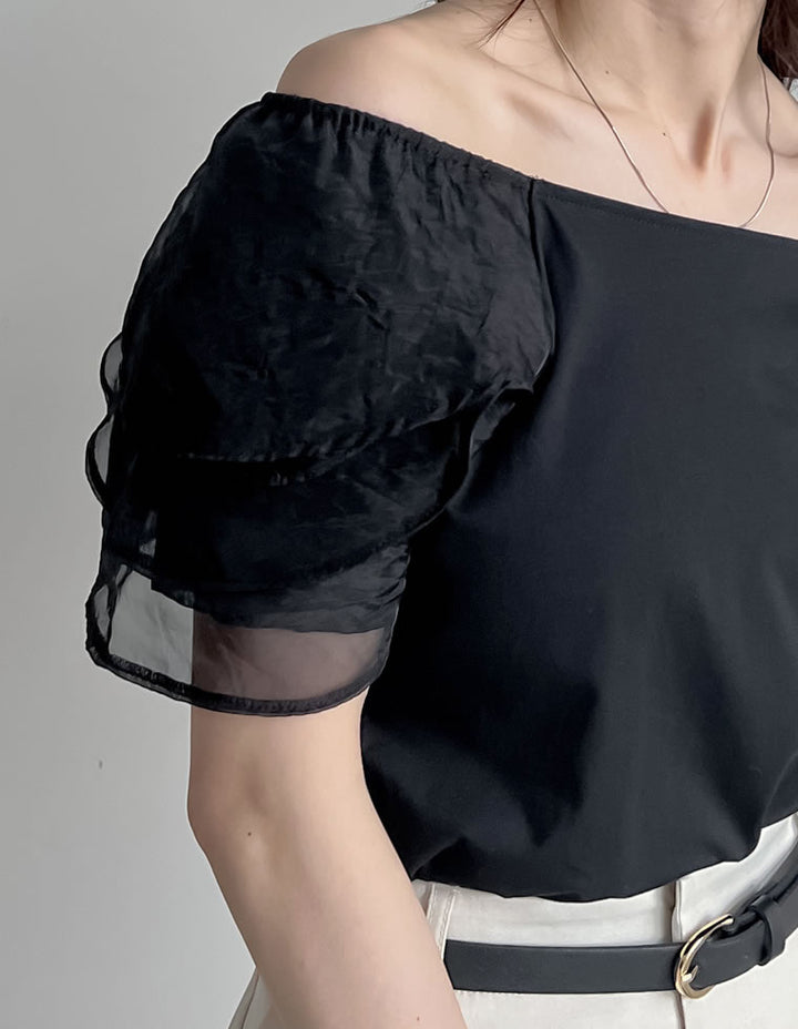 【TIME SALE 40%OFF ¥3,998⇒¥2,398】[着た瞬間ひんやり][接触冷感]2WAYシアーパフオフショルトップス トップス 人気レディースファッション通販 リエディ
