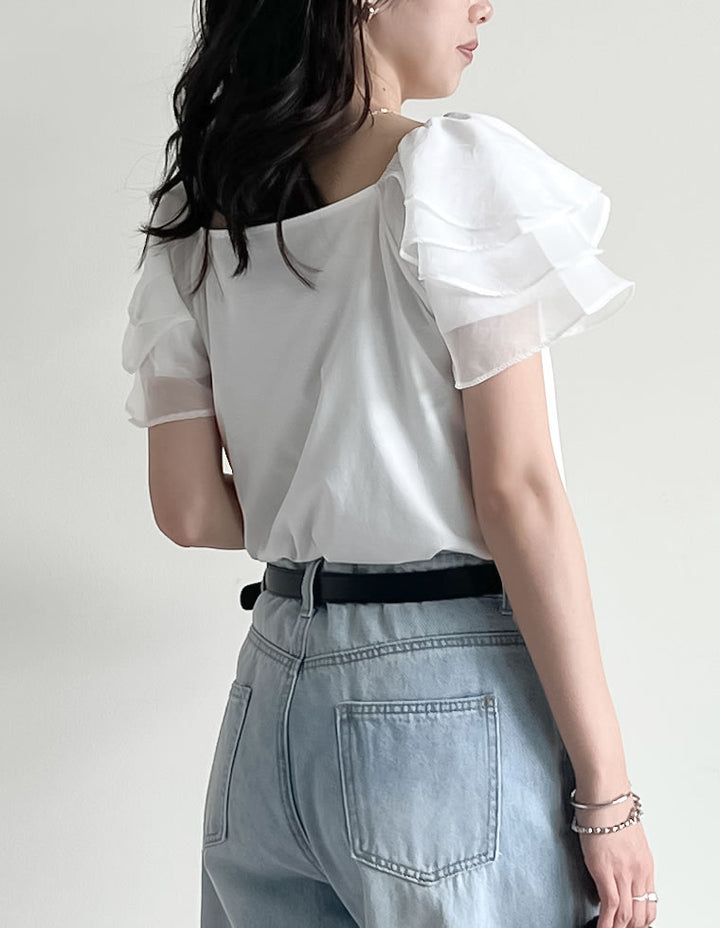 【TIME SALE 40%OFF ¥3,998⇒¥2,398】[着た瞬間ひんやり][接触冷感]2WAYシアーパフオフショルトップス トップス 人気レディースファッション通販 リエディ