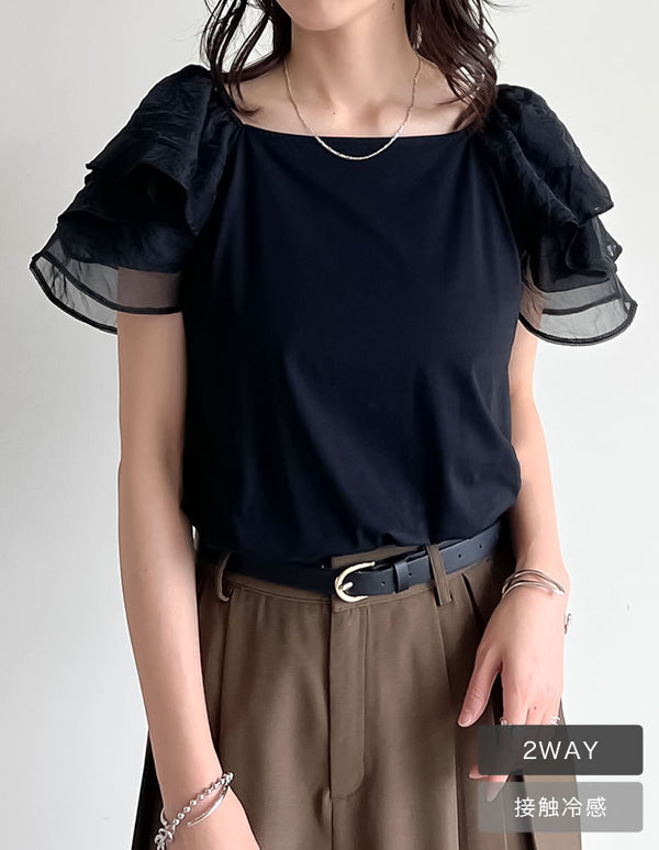 【TIME SALE 40%OFF ¥3,998⇒¥2,398】[着た瞬間ひんやり][接触冷感]2WAYシアーパフオフショルトップス トップス 人気レディースファッション通販 リエディ