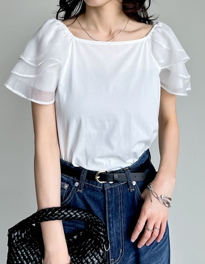 【TIME SALE 40%OFF ¥3,998⇒¥2,398】[着た瞬間ひんやり][接触冷感]2WAYシアーパフオフショルトップス トップス 人気レディースファッション通販 リエディ