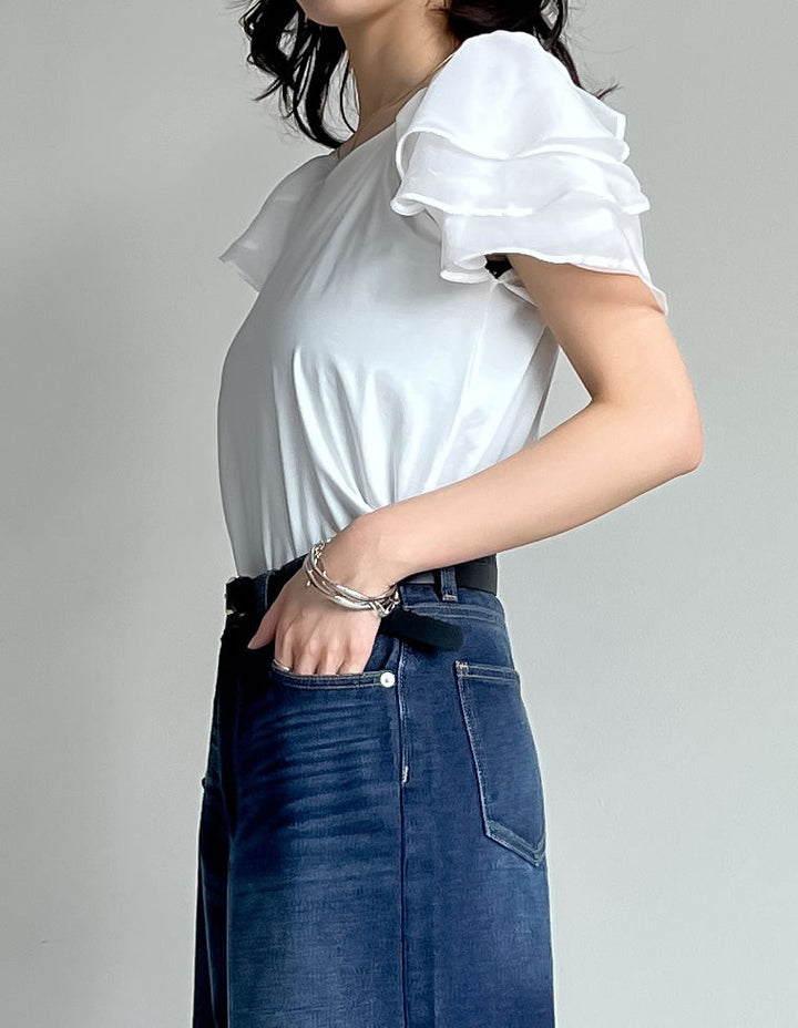 【TIME SALE 40%OFF ¥3,998⇒¥2,398】[着た瞬間ひんやり][接触冷感]2WAYシアーパフオフショルトップス トップス 人気レディースファッション通販 リエディ