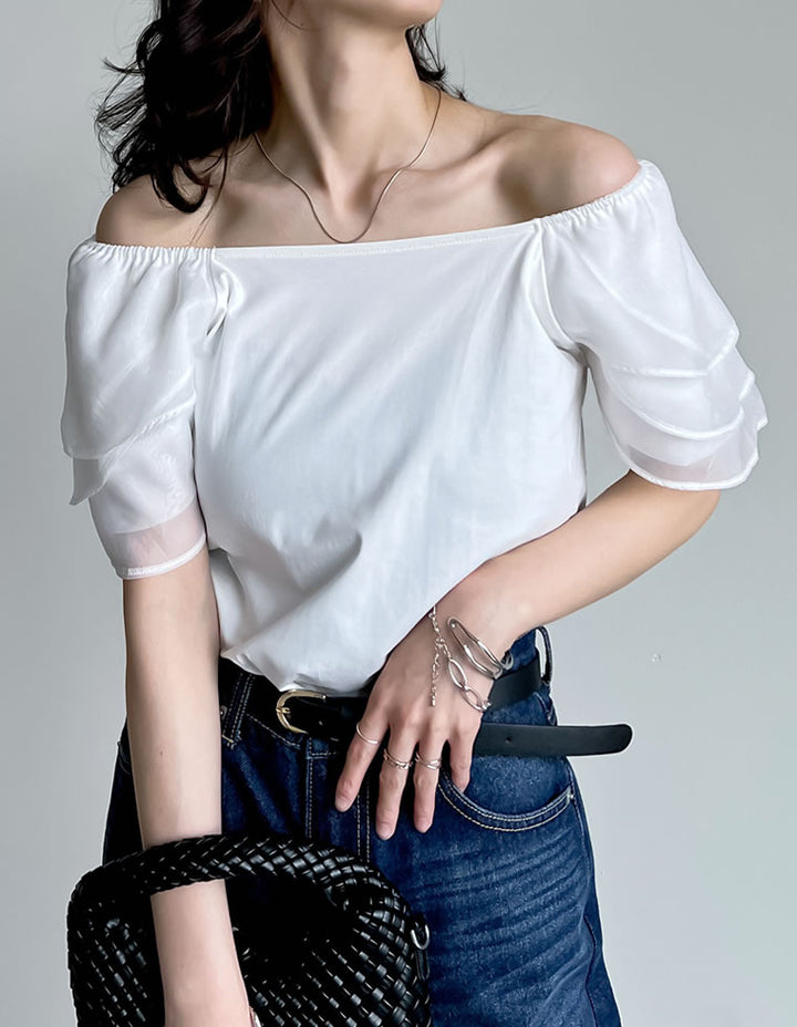 【TIME SALE 40%OFF ¥3,998⇒¥2,398】[着た瞬間ひんやり][接触冷感]2WAYシアーパフオフショルトップス トップス 人気レディースファッション通販 リエディ