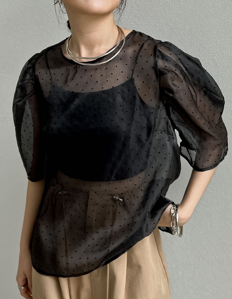無地orドットパワショルシアーブラウス - トップス通販 | 人気