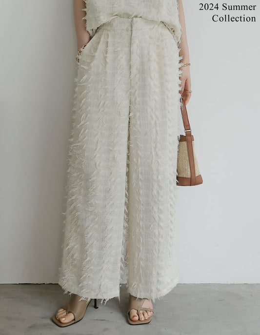 【SPRING SALE 5%OFF ¥5,498⇒¥5,223】[低身長/高身長サイズ有]フリンジストレートパンツ パンツ 人気レディースファッション通販 リエディ