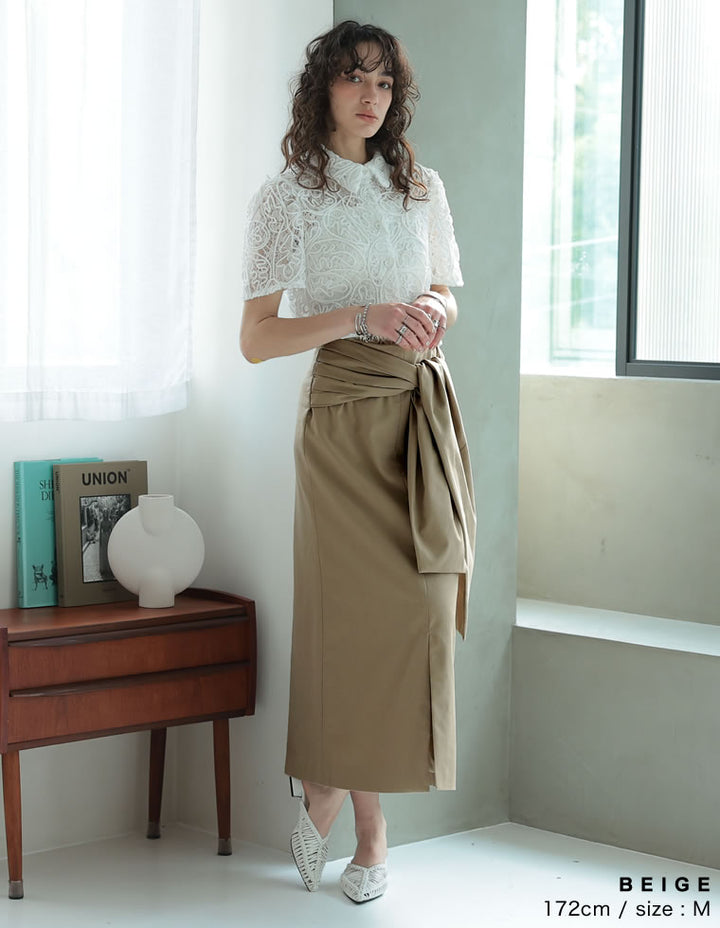 【TIME SALE 40%OFF ¥5,498⇒¥3,298】[低身長サイズ有]リネン混ウエストリボンナロースカート スカート 人気レディースファッション通販 リエディ