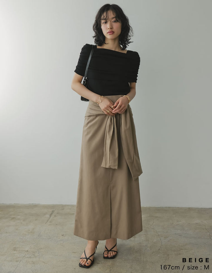 【TIME SALE 40%OFF ¥5,498⇒¥3,298】[低身長サイズ有]リネン混ウエストリボンナロースカート スカート 人気レディースファッション通販 リエディ