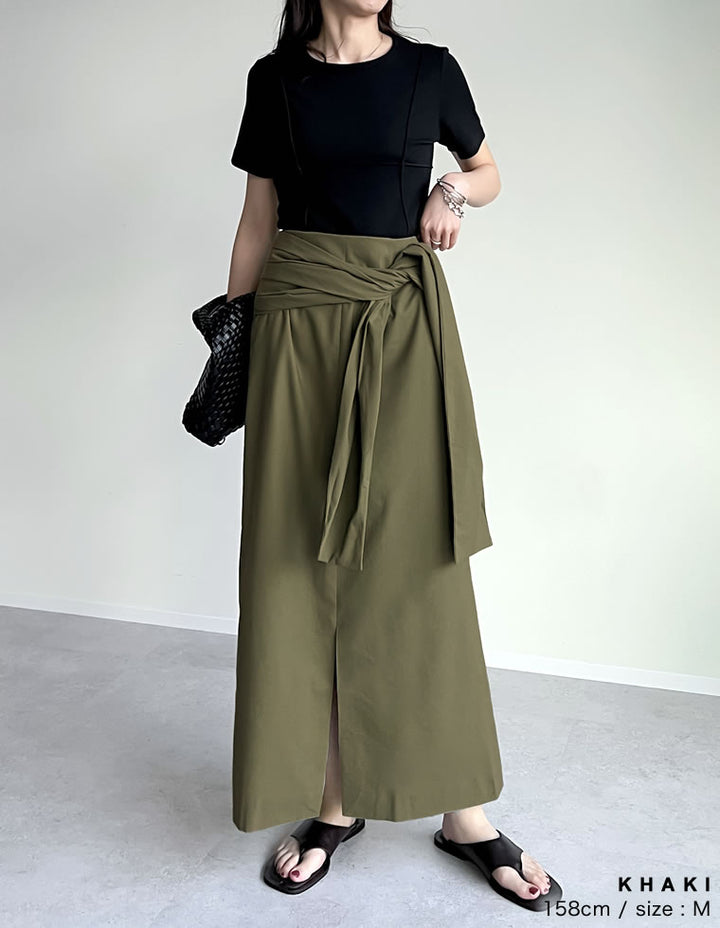 【TIME SALE 40%OFF ¥5,498⇒¥3,298】[低身長サイズ有]リネン混ウエストリボンナロースカート スカート 人気レディースファッション通販 リエディ