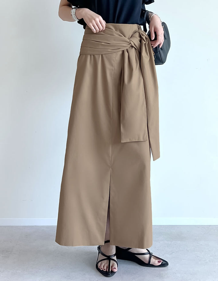 【TIME SALE 40%OFF ¥5,498⇒¥3,298】[低身長サイズ有]リネン混ウエストリボンナロースカート スカート 人気レディースファッション通販 リエディ