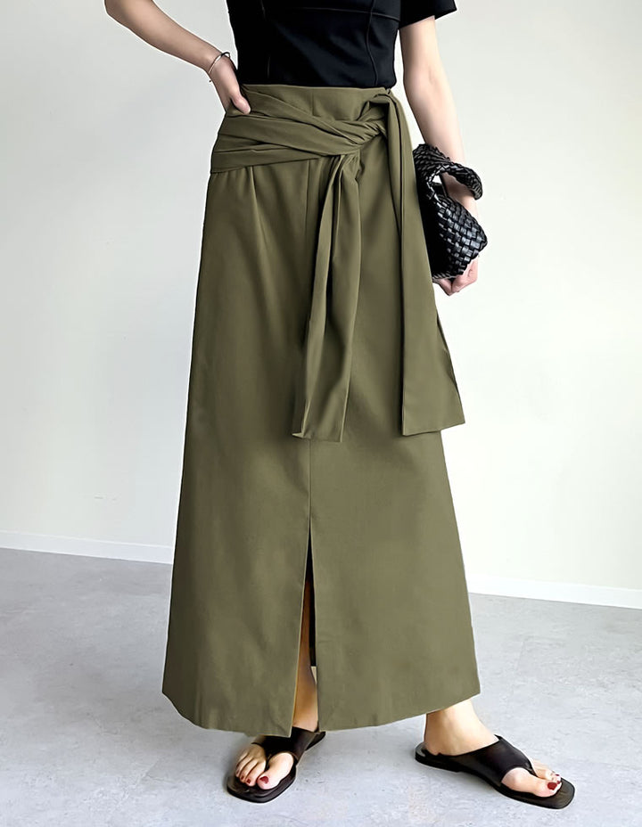 【TIME SALE 40%OFF ¥5,498⇒¥3,298】[低身長サイズ有]リネン混ウエストリボンナロースカート スカート 人気レディースファッション通販 リエディ