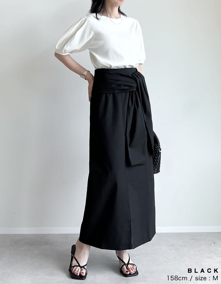 【TIME SALE 40%OFF ¥5,498⇒¥3,298】[低身長サイズ有]リネン混ウエストリボンナロースカート スカート 人気レディースファッション通販 リエディ