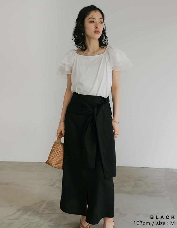 【TIME SALE 40%OFF ¥5,498⇒¥3,298】[低身長サイズ有]リネン混ウエストリボンナロースカート スカート 人気レディースファッション通販 リエディ