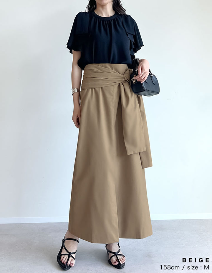 【TIME SALE 40%OFF ¥5,498⇒¥3,298】[低身長サイズ有]リネン混ウエストリボンナロースカート スカート 人気レディースファッション通販 リエディ