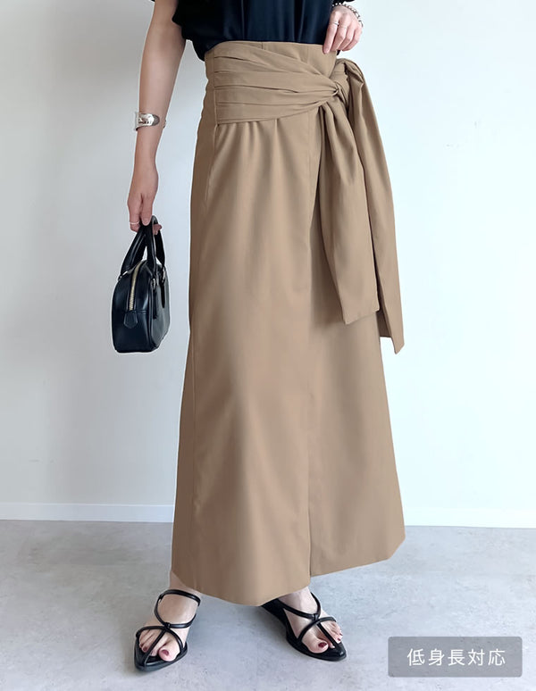 【FINAL SALE 40%OFF】[低身長サイズ有]リネン混ウエストリボンナロースカート