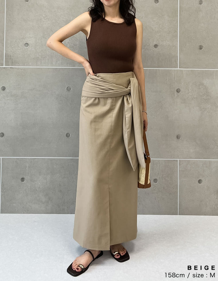 【TIME SALE 40%OFF ¥5,498⇒¥3,298】[低身長サイズ有]リネン混ウエストリボンナロースカート スカート 人気レディースファッション通販 リエディ