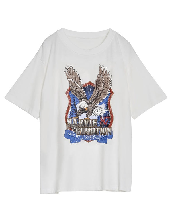 【2024SS先行予約会！20％OFFクーポン対象】[2024 SUMMER PRE ORDER]コットンイーグルプリントヴィンテージライクTシャツ トップス レディースファッション通販 リエディ