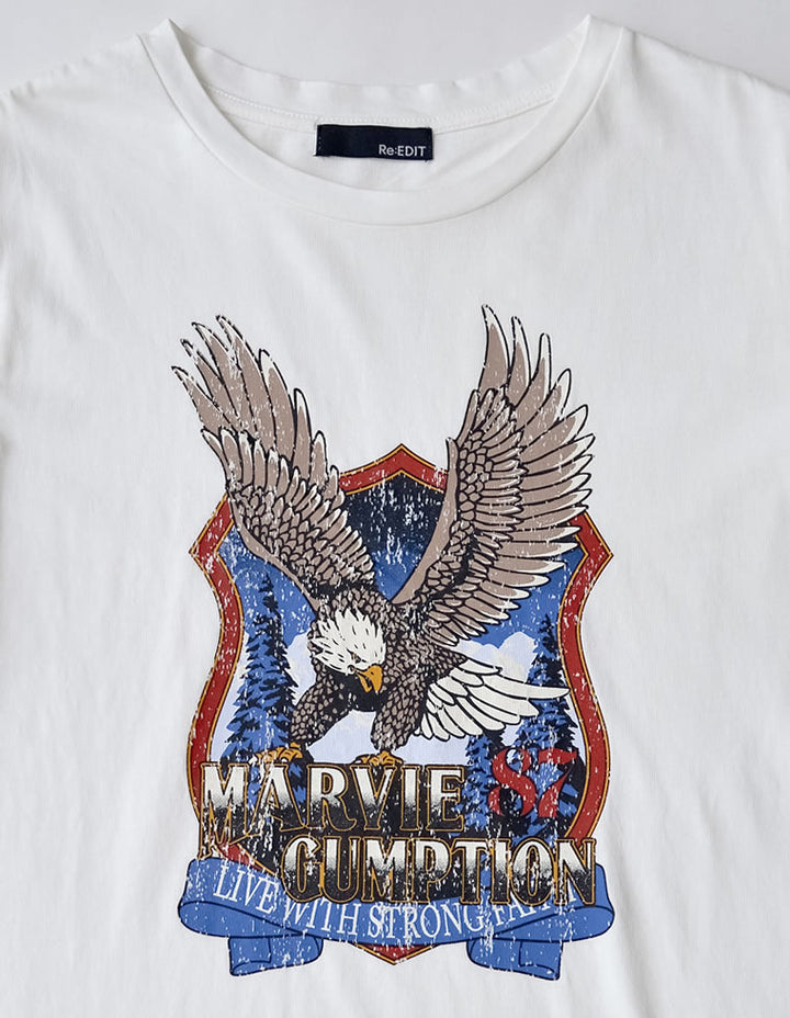 【TIME SALE 50%OFF ¥3,498⇒¥1,749】コットンイーグルプリントヴィンテージライクTシャツ トップス 人気レディースファッション通販 リエディ