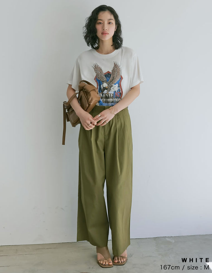 【TIME SALE 50%OFF ¥3,498⇒¥1,749】コットンイーグルプリントヴィンテージライクTシャツ トップス 人気レディースファッション通販 リエディ