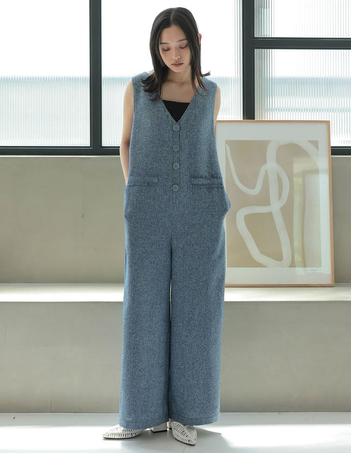【TIME SALE 20%OFF ¥6,998⇒¥5,598】[2025 SUMMER COLLECTION][低身長/高身長サイズ有]サマーツイードVネックオールインワン オールインワン 人気レディースファッション通販 リエディ