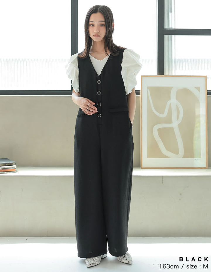 【TIME SALE 20%OFF ¥6,998⇒¥5,598】[2025 SUMMER COLLECTION][低身長/高身長サイズ有]サマーツイードVネックオールインワン オールインワン 人気レディースファッション通販 リエディ