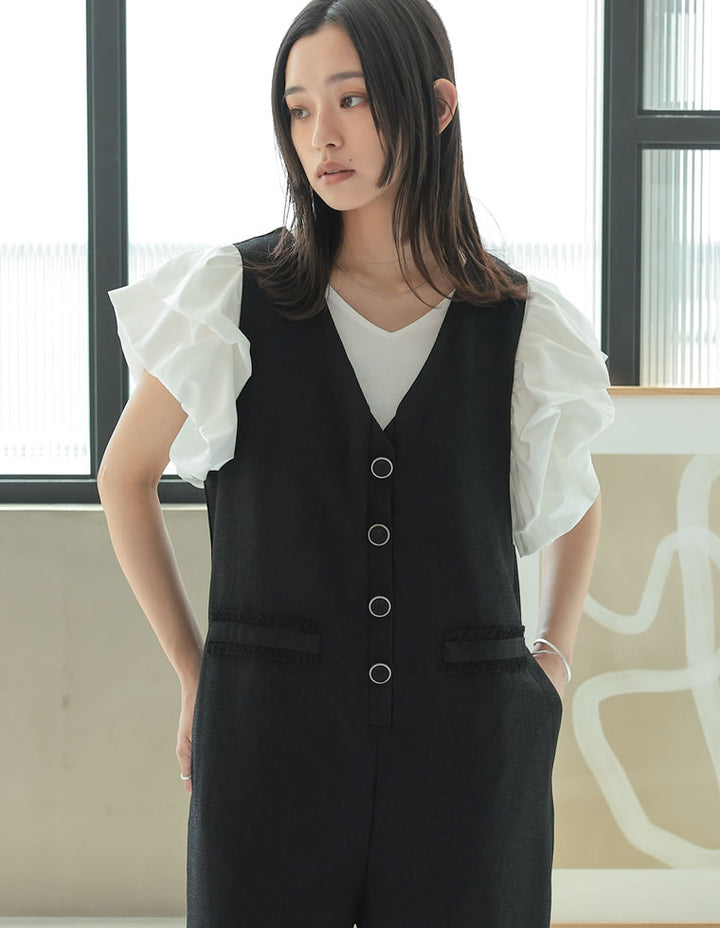 【TIME SALE 20%OFF ¥6,998⇒¥5,598】[2025 SUMMER COLLECTION][低身長/高身長サイズ有]サマーツイードVネックオールインワン オールインワン 人気レディースファッション通販 リエディ