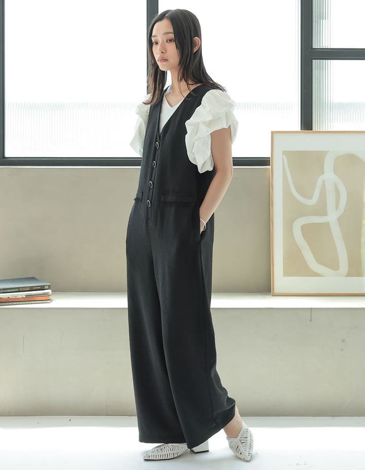 【TIME SALE 20%OFF ¥6,998⇒¥5,598】[2025 SUMMER COLLECTION][低身長/高身長サイズ有]サマーツイードVネックオールインワン オールインワン 人気レディースファッション通販 リエディ
