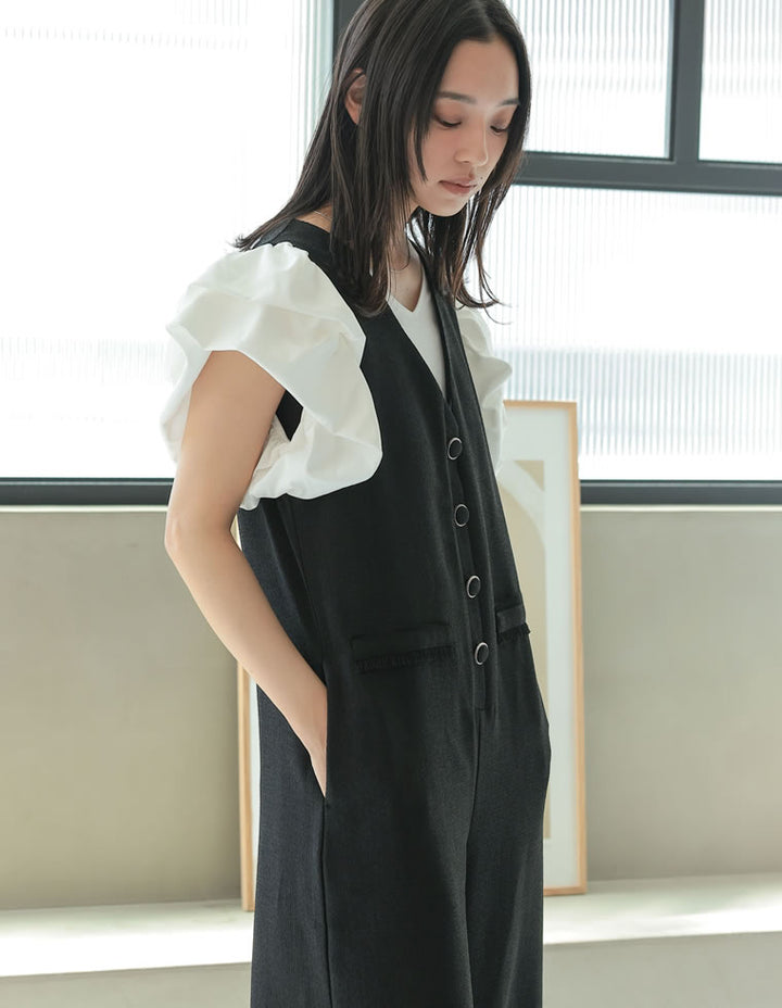 【TIME SALE 20%OFF ¥6,998⇒¥5,598】[2025 SUMMER COLLECTION][低身長/高身長サイズ有]サマーツイードVネックオールインワン オールインワン 人気レディースファッション通販 リエディ