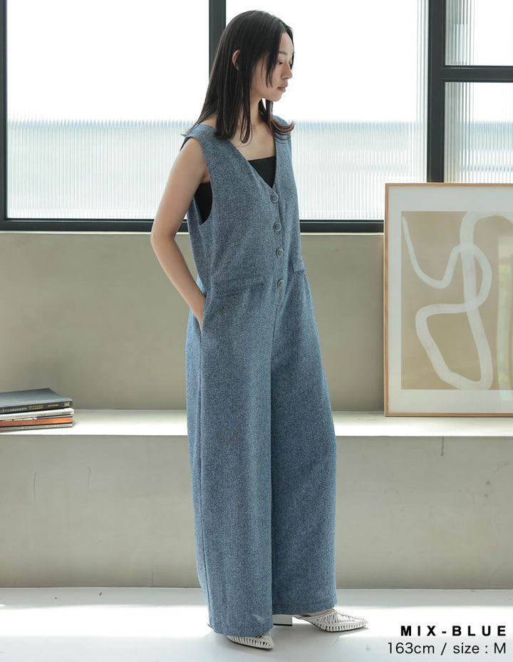 【TIME SALE 20%OFF ¥6,998⇒¥5,598】[2025 SUMMER COLLECTION][低身長/高身長サイズ有]サマーツイードVネックオールインワン オールインワン 人気レディースファッション通販 リエディ