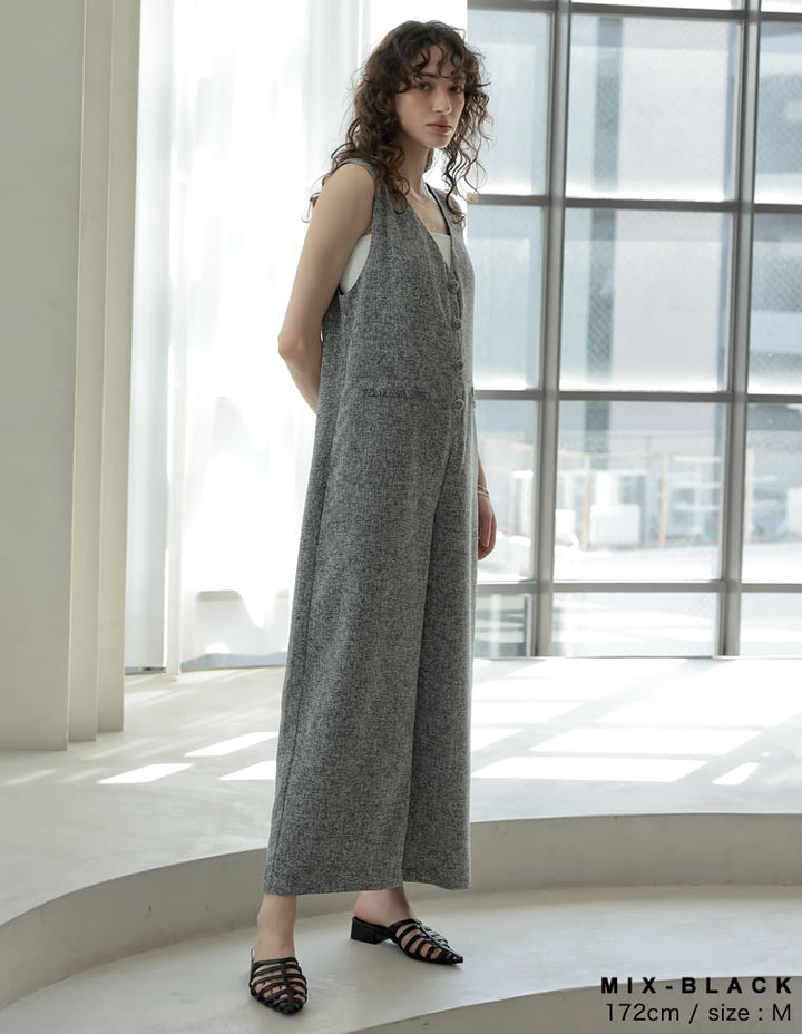 【TIME SALE 20%OFF ¥6,998⇒¥5,598】[2025 SUMMER COLLECTION][低身長/高身長サイズ有]サマーツイードVネックオールインワン オールインワン 人気レディースファッション通販 リエディ