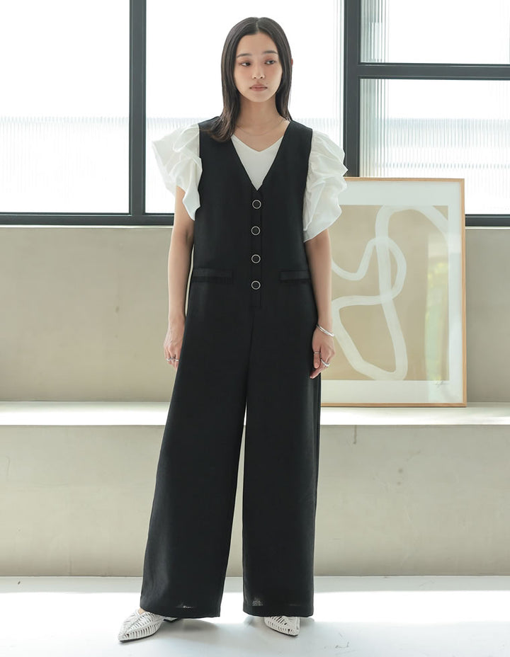 【TIME SALE 20%OFF ¥6,998⇒¥5,598】[2025 SUMMER COLLECTION][低身長/高身長サイズ有]サマーツイードVネックオールインワン オールインワン 人気レディースファッション通販 リエディ