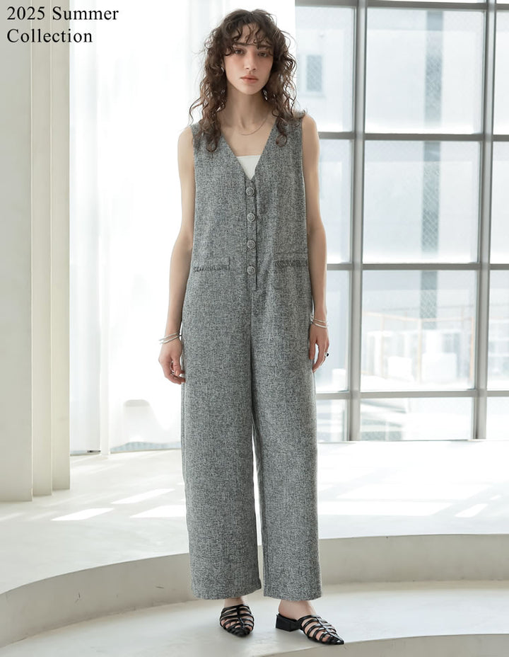 【TIME SALE 20%OFF ¥6,998⇒¥5,598】[2025 SUMMER COLLECTION][低身長/高身長サイズ有]サマーツイードVネックオールインワン オールインワン 人気レディースファッション通販 リエディ
