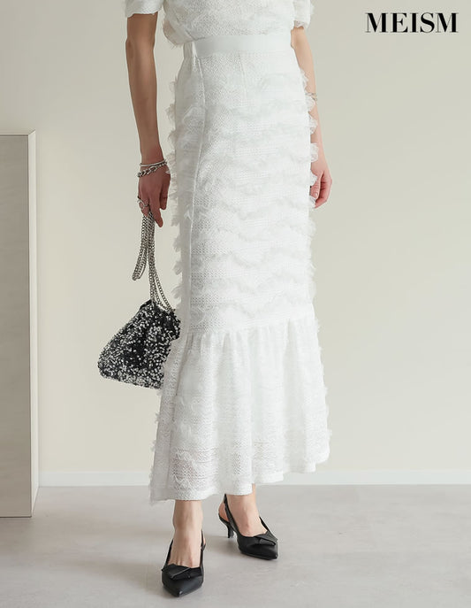 【OUTLET SALE 30%OFF ¥6,998⇒¥4,898】[オケージョン セレモニー][MEISM by Re:EDIT][低身長サイズ有]フリルレースカットソーロー切り替えスカート スカート 人気レディースファッション通販 リエディ