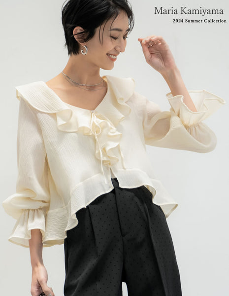 DRAWER ドゥロワー/2024 シアーチェックフリルシャツ ブラウス リボン