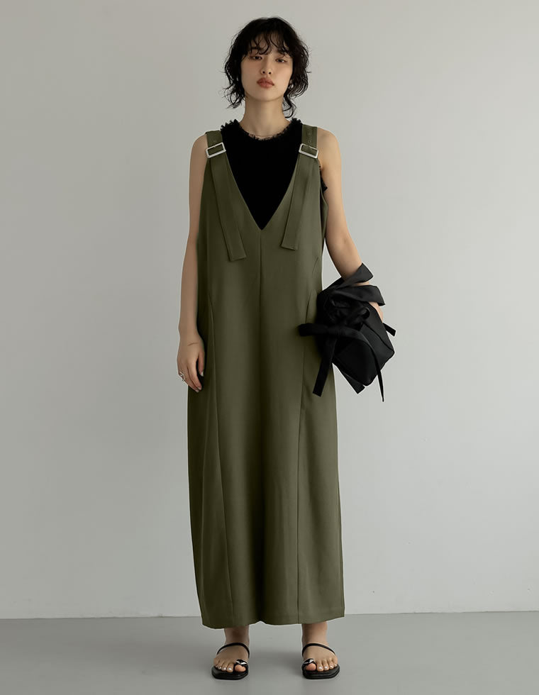 lelill ロングストラップジャンパースカート