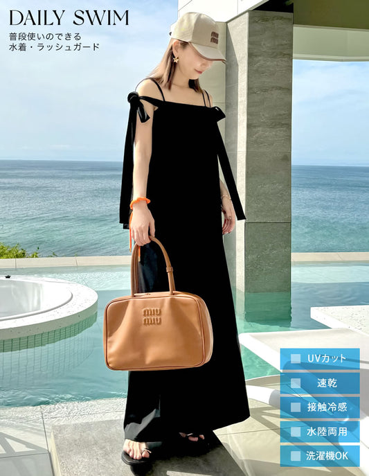 【SPRING SALE 5%OFF ¥5,998⇒¥5,698】[DAILY SWIM][UVカット99％][接触冷感][速乾][水陸両用][低身長/高身長/大きいサイズ有]ラッシュガード2WAYリボンオフショルオールインワン 水着/着物・浴衣 人気レディースファッション通販 リエディ