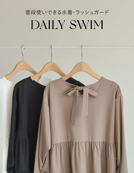 【FINAL SALE 10%OFF】[UVカット][接触冷感][速乾][水陸両用][DAILY SWIM]ラッシュガードバックリボンティアードフレアトップス[返品交換不可]