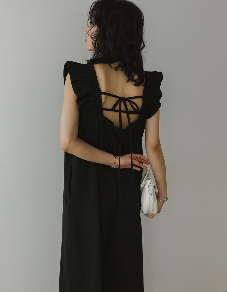 カットジョーゼットフリルデザインオールインワン