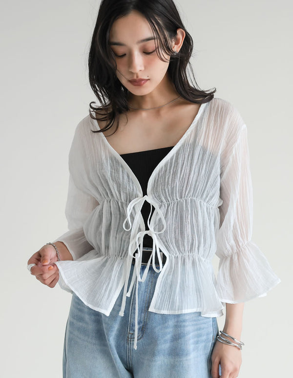 《期間限定！2BUY15%OFFクーポン対象》[新色追加]楊柳シアーティアードブラウス[mb]