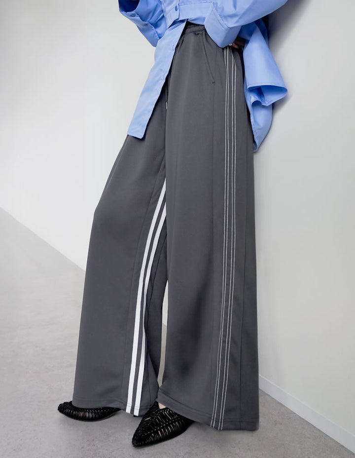 【TIME SALE 10%OFF ¥4,499⇒¥4,049】[夏でも涼しく体型カバー][低身長/高身長サイズ有]サイドラインルーズワイドパンツ パンツ 人気レディースファッション通販 リエディ
