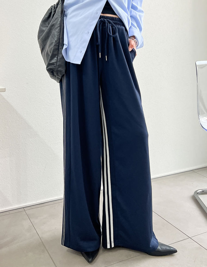 【TIME SALE 10%OFF ¥4,499⇒¥4,049】[夏でも涼しく体型カバー][低身長/高身長サイズ有]サイドラインルーズワイドパンツ パンツ 人気レディースファッション通販 リエディ