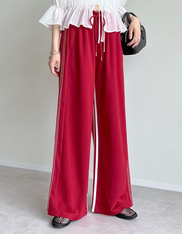【TIME SALE 10%OFF ¥4,499⇒¥4,049】[夏でも涼しく体型カバー][低身長/高身長サイズ有]サイドラインルーズワイドパンツ パンツ 人気レディースファッション通販 リエディ