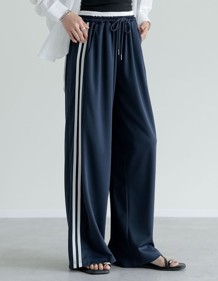 【TIME SALE 10%OFF ¥4,499⇒¥4,049】[夏でも涼しく体型カバー][低身長/高身長サイズ有]サイドラインルーズワイドパンツ パンツ 人気レディースファッション通販 リエディ