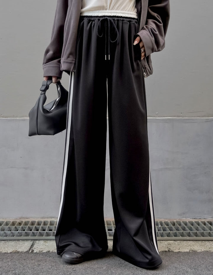 [低身長/高身長サイズ有]サイドラインルーズワイドパンツ パンツ 人気レディースファッション通販 リエディ