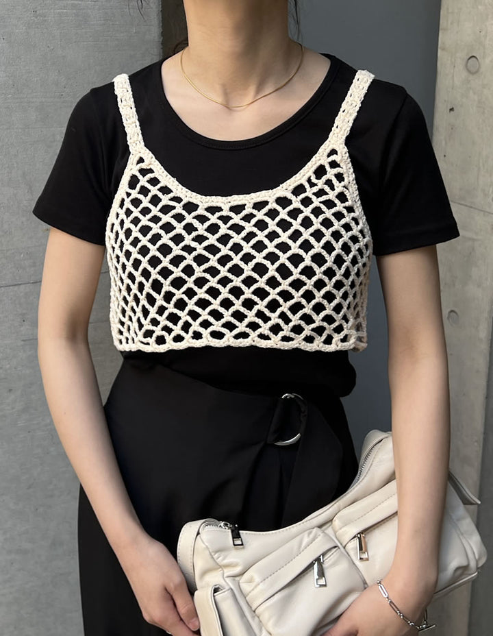【TIME SALE 50%OFF ¥2,998⇒¥1,499】[2024 SUMMER COLLECTION]メッシュ編みニットショートキャミビスチェ[mb] トップス 人気レディースファッション通販 リエディ