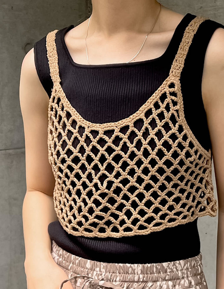 【TIME SALE 50%OFF ¥2,998⇒¥1,499】[2024 SUMMER COLLECTION]メッシュ編みニットショートキャミビスチェ[mb] トップス 人気レディースファッション通販 リエディ